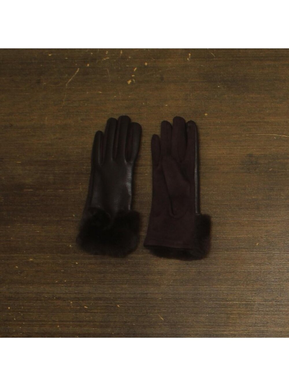 NEW Catherine Malandrino Faux Leather Faux Fur Winter Fleece Gloves Brown